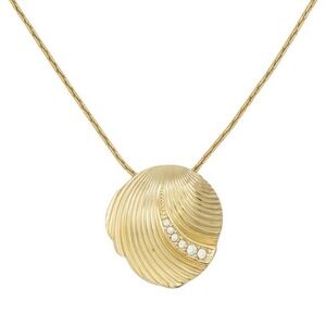 CHRISTIAN DIOR Vintage 80’s Modernist Shell Pendant W/ Crystals Gold Necklace